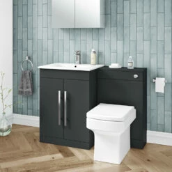 Vellamo Aspire 1100mm Matt Grey 2 Door Combination Ceramic Basin & Toilet Unit - No Cistern Or Toilet