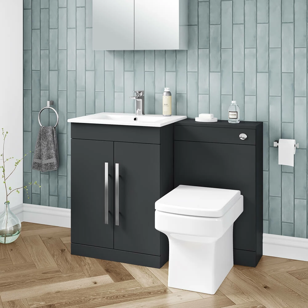 Vellamo Aspire 1100mm Matt Grey 2 Door Combination Ceramic Basin & Toilet Unit - No Cistern Or Toilet 3 Vellamo Aspire 1100mm Matt Grey 2 Door Combination Ceramic Basin & Toilet Unit - No Cistern Or Toilet