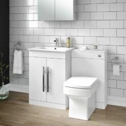 Vellamo Aspire 1100mm 2 Door Combination Ceramic Basin & Toilet Unit - Gloss White With Cistern And Vellamo Aspire BTW Toilet