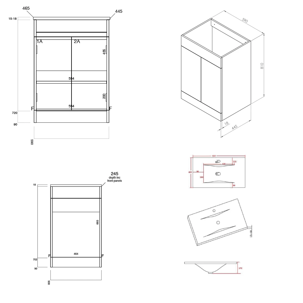 Vellamo Aspire 1100mm Matt Grey 2 Door Combination Ceramic Basin & Toilet Unit - No Cistern Or Toilet 17 Vellamo Aspire 1100mm Matt Grey 2 Door Combination Ceramic Basin & Toilet Unit - No Cistern Or Toilet - Image 15