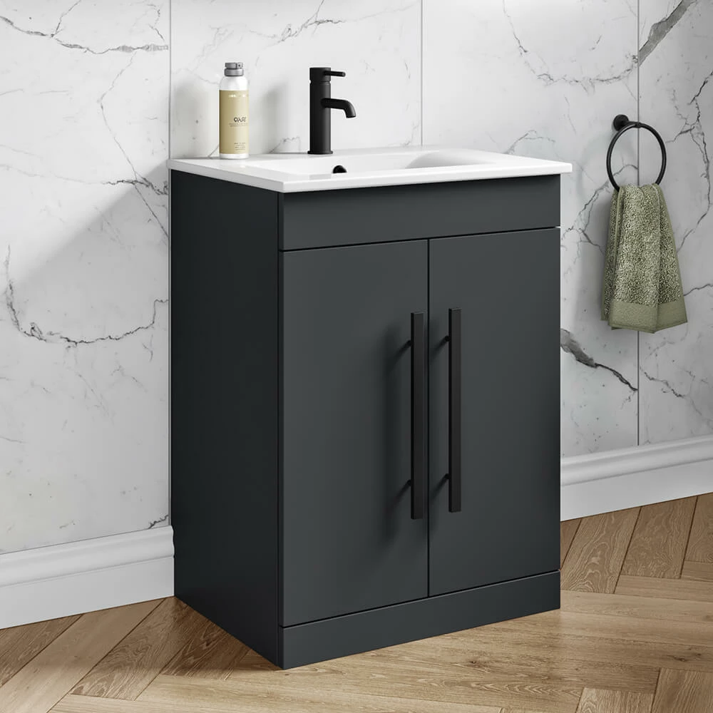 Vellamo Aspire 1100mm Matt Grey 2 Door Combination Ceramic Basin & Toilet Unit With Matt Black Handles & Overflow - No Cistern Or Toilet 4 Vellamo Aspire 1100mm Matt Grey 2 Door Combination Ceramic Basin & Toilet Unit With Matt Black Handles & Overflow - No Cistern Or Toilet - Image 2