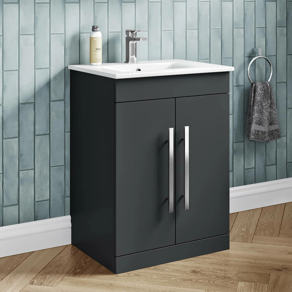 Vellamo Aspire 1100mm Matt Grey 2 Door Combination Ceramic Basin & Toilet Unit - No Cistern Or Toilet 4 Vellamo Aspire 1100mm Matt Grey 2 Door Combination Ceramic Basin & Toilet Unit - No Cistern Or Toilet - Image 2