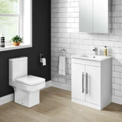 Vellamo Aspire 600mm Floorstanding 2 Door Vanity Unit & Thin Ceramic Basin - Matt Grey -TAP WAREHOUSE Shop vellamo aspire 2door 600mm white vanity unit lifestyle1