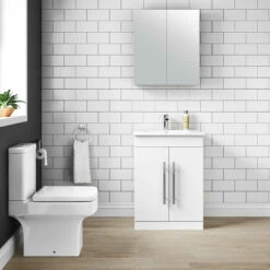 Vellamo Aspire 600mm Floorstanding 2 Door Vanity Unit & Thin Ceramic Basin - Matt Grey -TAP WAREHOUSE Shop vellamo aspire 2door 600mm white vanity unit lifestyle2