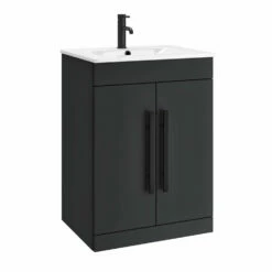 Vellamo Aspire 1100mm Matt Grey 2 Door Combination Ceramic Basin & Toilet Unit With Matt Black Handles & Overflow - No Cistern Or Toilet 22 Vellamo Aspire 1100mm Matt Grey 2 Door Combination Ceramic Basin & Toilet Unit With Matt Black Handles & Overflow - No Cistern Or Toilet -TAP WAREHOUSE Shop vellamo aspire 2door anthracite vanity unit black handles cutout 1