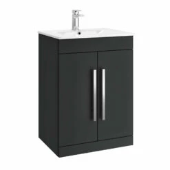 Vellamo Aspire 1100mm Matt Grey 2 Door Combination Ceramic Basin & Toilet Unit - No Cistern Or Toilet 19 Vellamo Aspire 1100mm Matt Grey 2 Door Combination Ceramic Basin & Toilet Unit - No Cistern Or Toilet -TAP WAREHOUSE Shop vellamo aspire 2door anthracite vanity unit chrome handles cutout 1