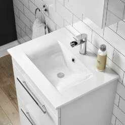 Vellamo Aspire 1100mm 2 Door Combination Ceramic Basin & Toilet Unit - Gloss White With Cistern And Vellamo Aspire BTW Toilet -TAP WAREHOUSE Shop vellamo aspire basin lifestyle