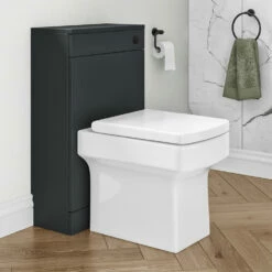 Vellamo Aspire 1100mm Matt Grey 2 Door Combination Ceramic Basin & Toilet Unit With Matt Black Handles & Overflow - No Cistern Or Toilet 24 Vellamo Aspire 1100mm Matt Grey 2 Door Combination Ceramic Basin & Toilet Unit With Matt Black Handles & Overflow - No Cistern Or Toilet -TAP WAREHOUSE Shop vellamo aspire wc unit matt grey black flush button lifestyle