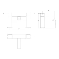 Vellamo Blox Bath Mixer Tap -TAP WAREHOUSE Shop vellamo blox bath filler tap technical drawing
