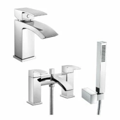 Vellamo City Waterfall Basin Mixer & Bath Shower Mixer Pack