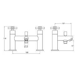 Vellamo Cross Bath Shower Mixer With Shower Kit - Crosshead Handles 9 Vellamo Cross Bath Shower Mixer With Shower Kit - Crosshead Handles -TAP WAREHOUSE Shop vellamo cross bath shower mixer kit technical drawing