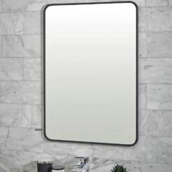 Vellamo Matt Black Rectangular Bathroom Mirror - 700 X 500mm