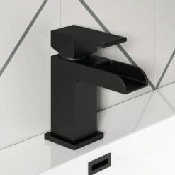 Vellamo Reve Matt Black Waterfall Basin Tap & Waste
