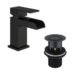 Vellamo Reve Matt Black Waterfall Basin Tap & Waste 11 Vellamo Reve Matt Black Waterfall Basin Tap & Waste -TAP WAREHOUSE Shop vellamo reve matt black basin tap clicker waste v2