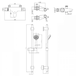 Clara Thermostatic Bath Shower Mixer & Slide Rail Kit 7 Clara Thermostatic Bath Shower Mixer & Slide Rail Kit -TAP WAREHOUSE Shop vellamo round shower rail kit technical drawing v2