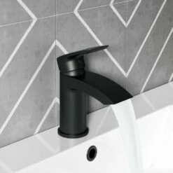 Vellamo Swift Matt Black Basin Mixer Tap & Waste -TAP WAREHOUSE Shop vellamo swift matt black basin tap lifestyle 25B15D