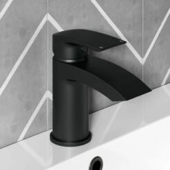 Vellamo Swift Matt Black Basin Mixer Tap & Waste