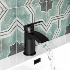 Vellamo Swift Matt Black Mini Basin Mixer Tap & Clicker Waste