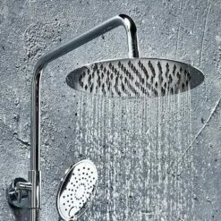 Vellamo Cool Touch Thermostatic Shower Set With Large Thin Fixed Head -TAP WAREHOUSE Shop vellamo thermostatic rigid riser shower kit