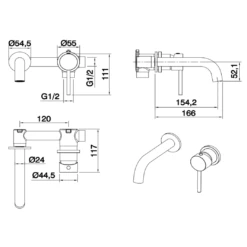 Harbour Clarity Brushed Brass Wall Mounted Basin Mixer Tap 11 Harbour Clarity Brushed Brass Wall Mounted Basin Mixer Tap -TAP WAREHOUSE Shop vellamo twist brushed brass wall basin tap technical drawing
