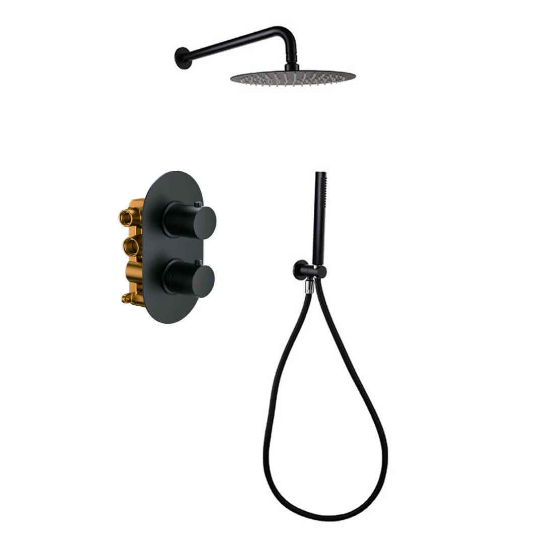 Vellamo Matt Black Twist Shower Package With 2 Outlet Valve, Fixed Head & Arm And Wall Shower Kit 4 Vellamo Matt Black Twist Shower Package With 2 Outlet Valve, Fixed Head & Arm And Wall Shower Kit - Image 2