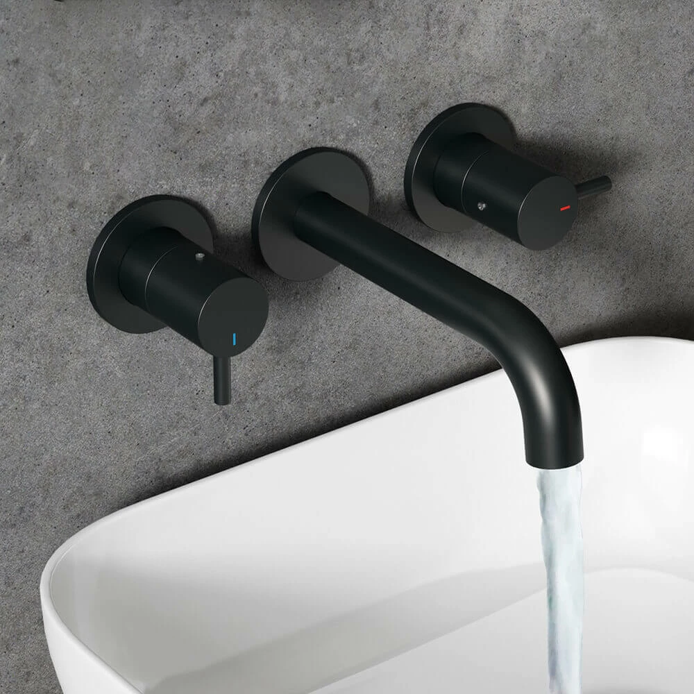 Harbour Clarity Matt Black 3 Hole Wall Mounted Basin Tap With Easy Plumb Installation Kit 3 Harbour Clarity Matt Black 3 Hole Wall Mounted Basin Tap With Easy Plumb Installation Kit