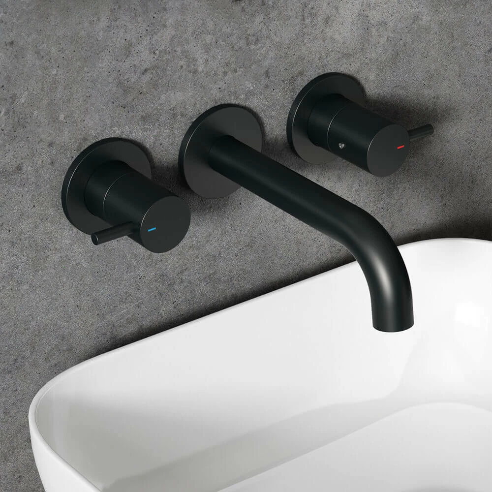 Harbour Clarity Matt Black 3 Hole Wall Mounted Basin Tap With Easy Plumb Installation Kit 4 Harbour Clarity Matt Black 3 Hole Wall Mounted Basin Tap With Easy Plumb Installation Kit - Image 2