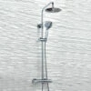 Vellamo Twist Round Thermostatic Shower Valve, Fixed Head & Handset Shower Set - Chrome -TAP WAREHOUSE Shop vellamo twist round exposed valve raiser kit lifestyle 2