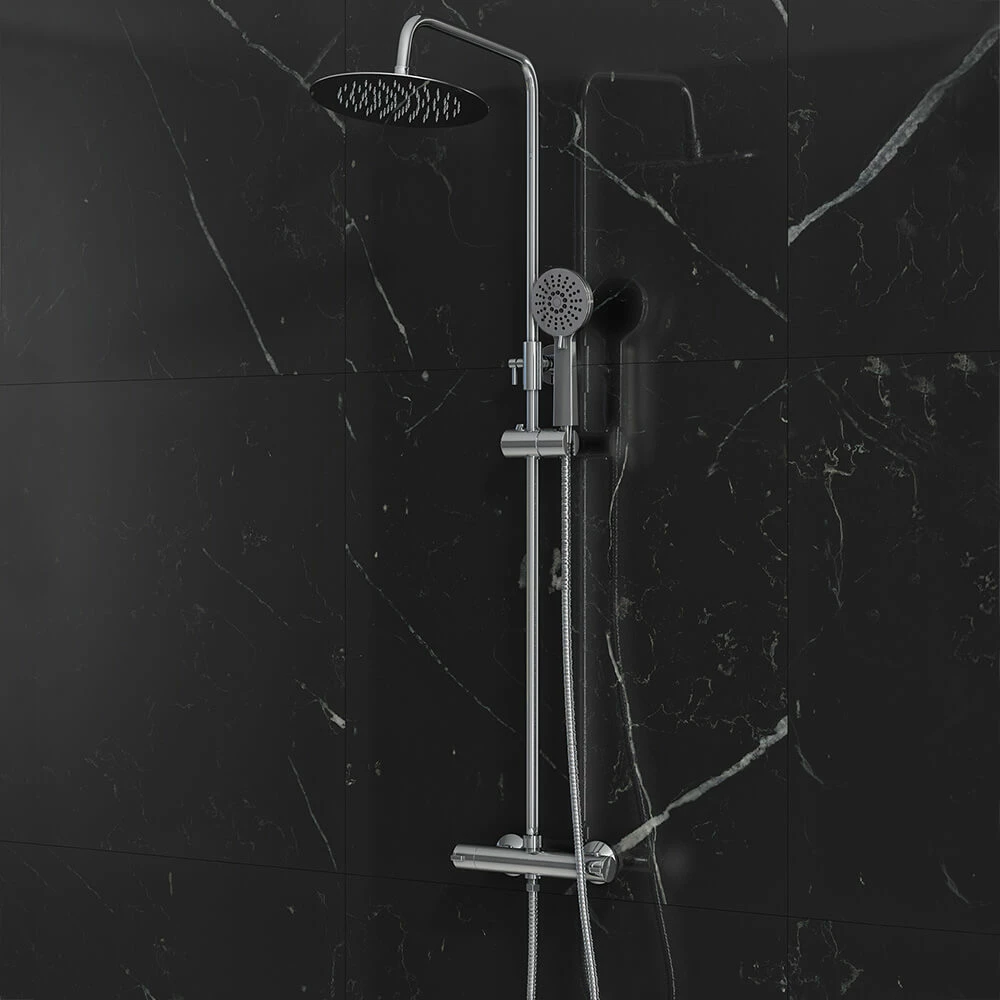 Vellamo Twist Round Thermostatic Shower Valve, Fixed Head & Handset Shower Set - Chrome 4 Vellamo Twist Round Thermostatic Shower Valve, Fixed Head & Handset Shower Set - Chrome - Image 2