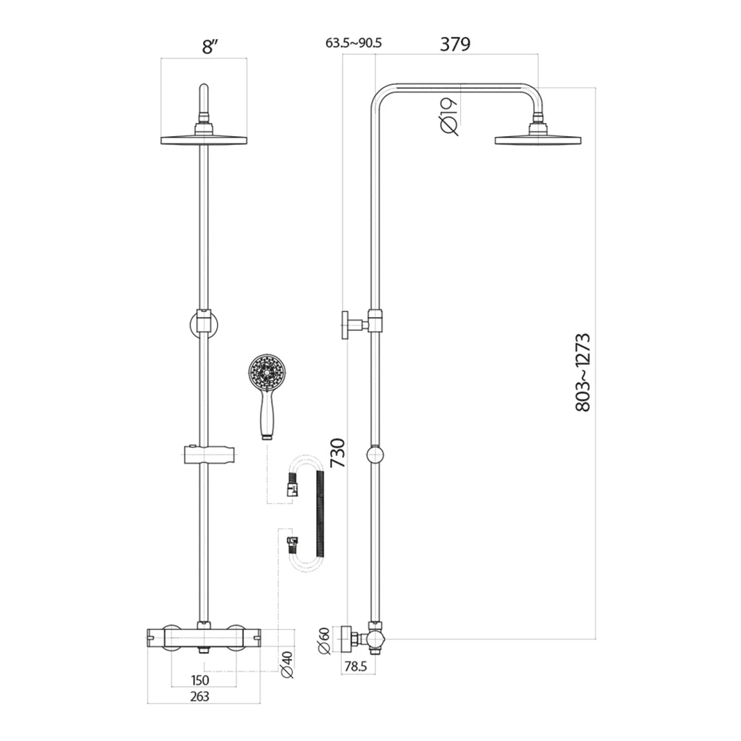 Vellamo Marvel WRAS-Approved Modern Thermostatic Shower Set With Thin Fixed Head 8 Vellamo Marvel WRAS-Approved Modern Thermostatic Shower Set With Thin Fixed Head - Image 6