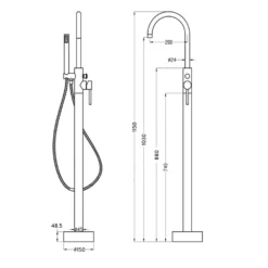 Vellamo Twist Freestanding Bath Shower Mixer Tap -TAP WAREHOUSE Shop veltwist13 technical drawing