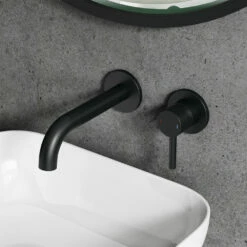 Harbour Clarity Matt Black Wall Mounted Basin Tap With Easy Plumb Installation Kit