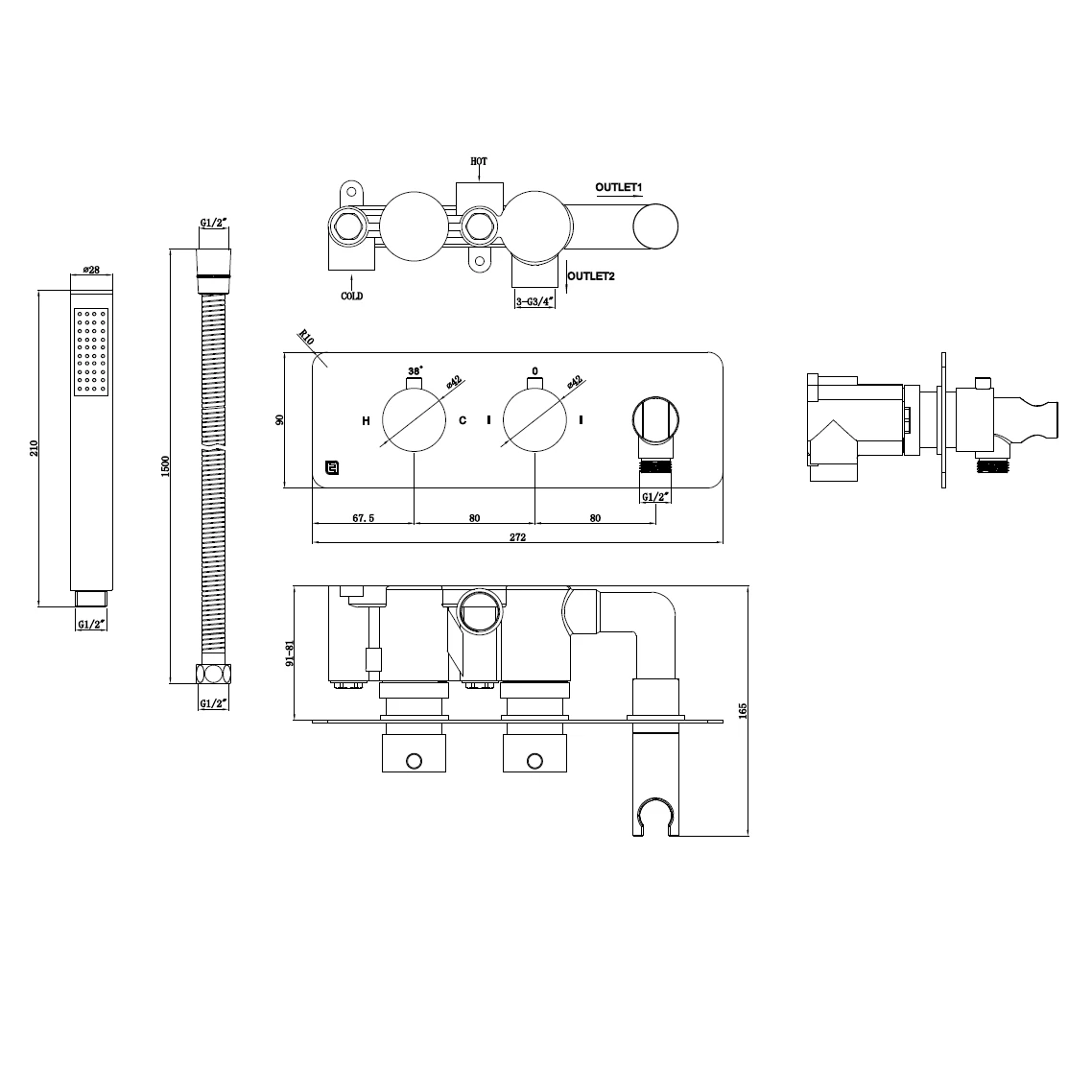 The Tap Factory Vibrance Brushed Brass WRAS Approved Concealed Thermostatic Shower Valve With Fixed Shower Head And Shower Handset 6 The Tap Factory Vibrance Brushed Brass WRAS Approved Concealed Thermostatic Shower Valve With Fixed Shower Head And Shower Handset - Image 4