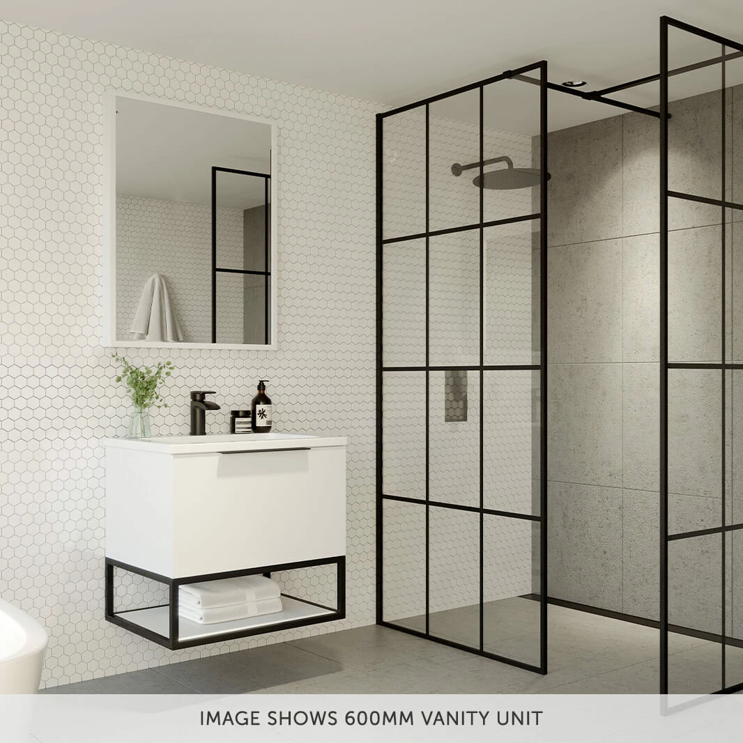 Harbour Virtue 800mm Wall Hung Vanity Unit With LED Illumination, Black Framed Shelf & White Basin - Matt Grey & Matt Black Handle 15 Harbour Virtue 800mm Wall Hung Vanity Unit With LED Illumination, Black Framed Shelf & White Basin - Matt Grey & Matt Black Handle - Image 13