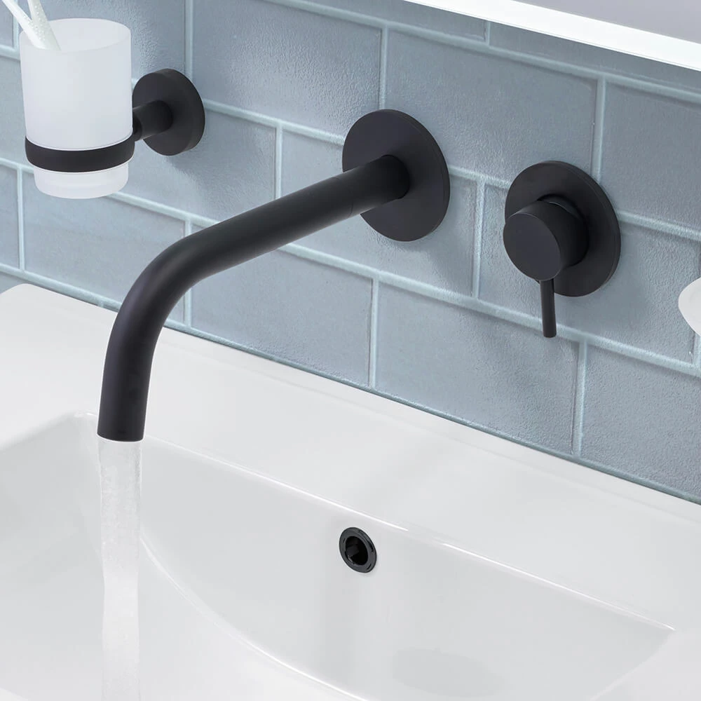 VOS Single Lever Wall Mounted Basin Mixer - Matt Black 4 VOS Single Lever Wall Mounted Basin Mixer - Matt Black - Image 2