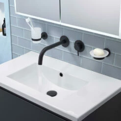 VOS Single Lever Wall Mounted Basin Mixer - Matt Black 11 VOS Single Lever Wall Mounted Basin Mixer - Matt Black -TAP WAREHOUSE Shop vos 2 hole wall basin mixer matt black lifestyle2