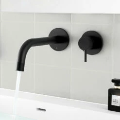 VOS Single Lever Wall Mounted Basin Mixer - Matt Black