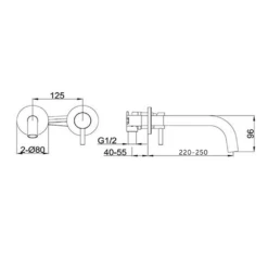 VOS Single Lever Wall Mounted Basin Mixer Tap - Brushed Brass -TAP WAREHOUSE Shop vos 2 hole wall mounted basin tap line drawing