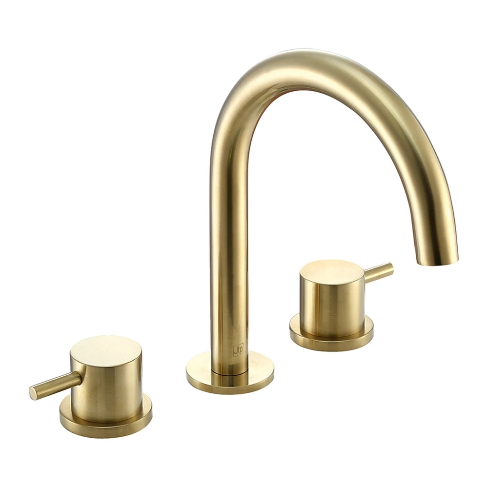 VOS 3 Hole Deck Mounted Basin Mixer - Brushed Brass 4 VOS 3 Hole Deck Mounted Basin Mixer - Brushed Brass - Image 2