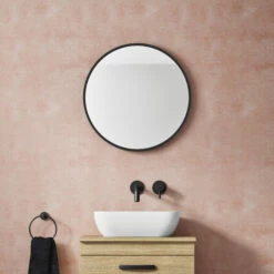 VOS Round Matt Black Framed Mirror - 600mm 14 VOS Round Matt Black Framed Mirror - 600mm -TAP WAREHOUSE Shop vos 600mm round framed mirror matt black lifestyle