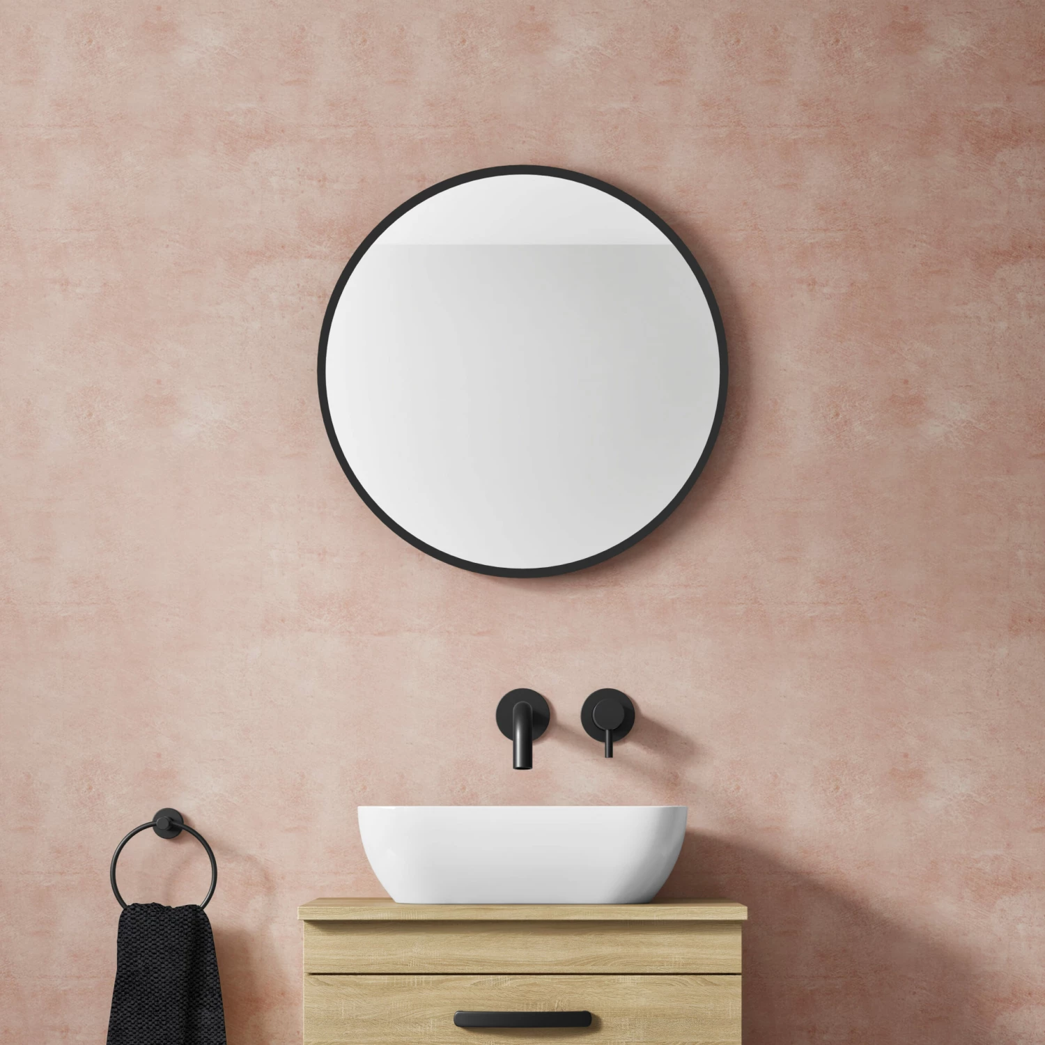 VOS Round Matt Black Framed Mirror - 600mm 7 VOS Round Matt Black Framed Mirror - 600mm - Image 5