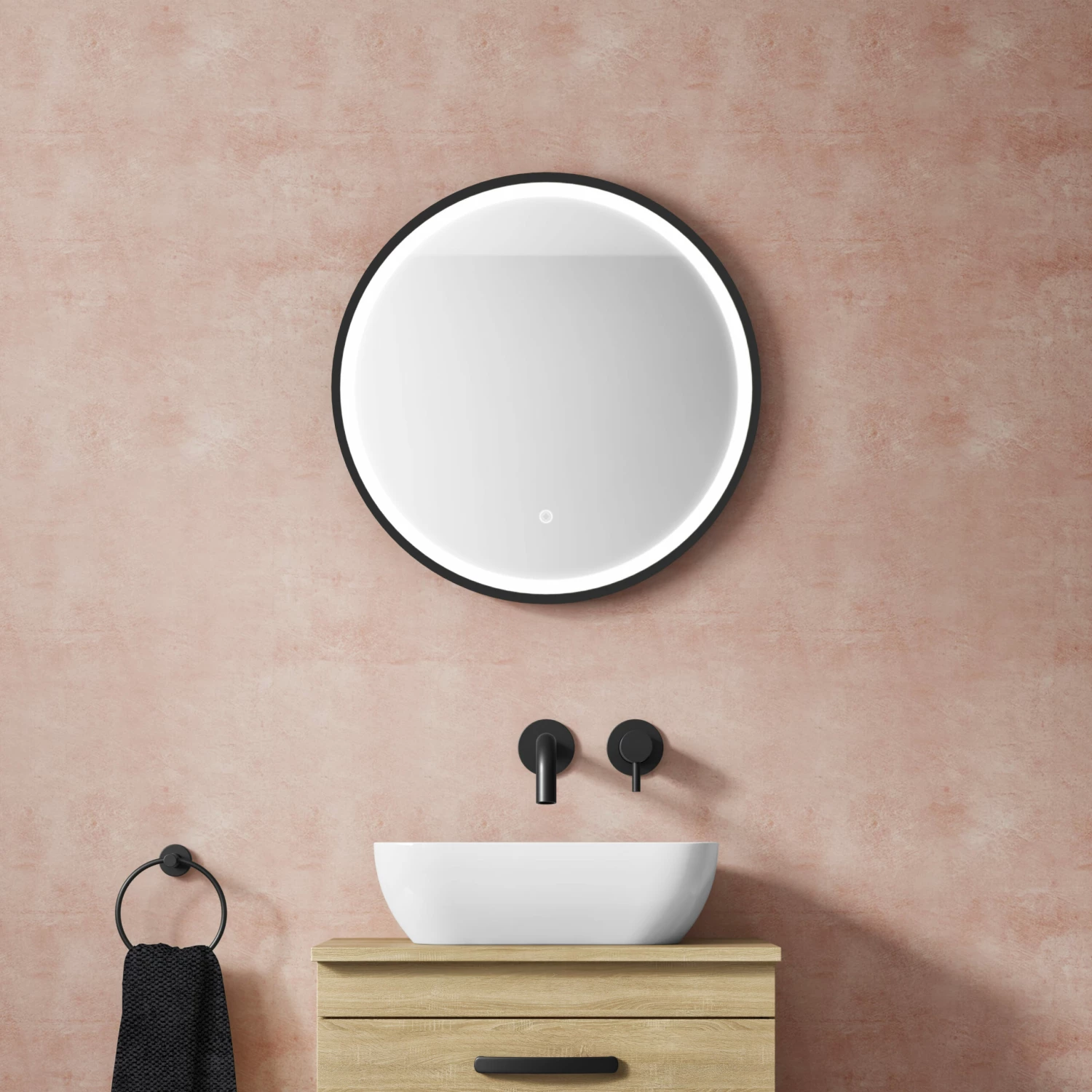 VOS LED Illuminated Round Brushed Brass Framed Mirror With Demister Pad & Colour Change Lights - 600mm 8 VOS LED Illuminated Round Brushed Brass Framed Mirror With Demister Pad & Colour Change Lights - 600mm - Image 6