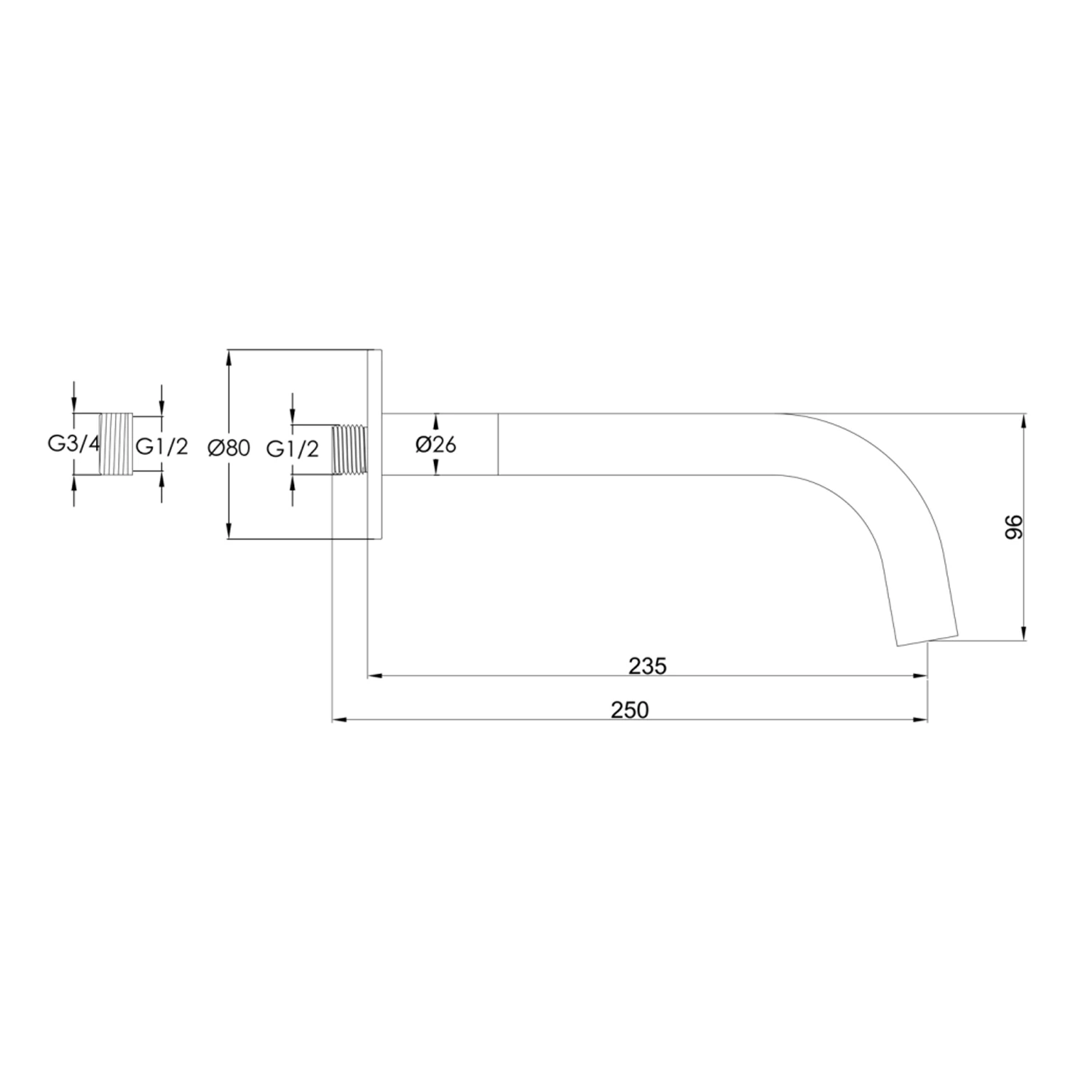 VOS Bath/Basin 250mm Spout - Brushed Bronze 4 VOS Bath/Basin 250mm Spout - Brushed Bronze - Image 2