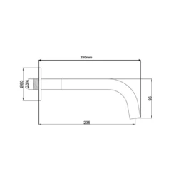 VOS Bath/Basin 250mm Spout - Matt Black -TAP WAREHOUSE Shop vos bath basin spout line drawing brushed brass 2