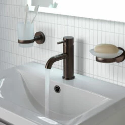 VOS Single Lever Basin Mixer - Brushed Black 10 VOS Single Lever Basin Mixer - Brushed Black -TAP WAREHOUSE Shop vos brushed black single lever basin mixer lifestyle 2