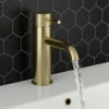 VOS Single Lever Basin Mixer With Designer Handle - Brushed Brass 2 VOS Single Lever Basin Mixer With Designer Handle - Brushed Brass -TAP WAREHOUSE Shop vos brushed brass mono basin tap lifestyle