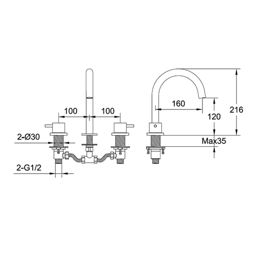 VOS 3 Hole Deck Mounted Basin Mixer - Matt Black 7 VOS 3 Hole Deck Mounted Basin Mixer - Matt Black - Image 5