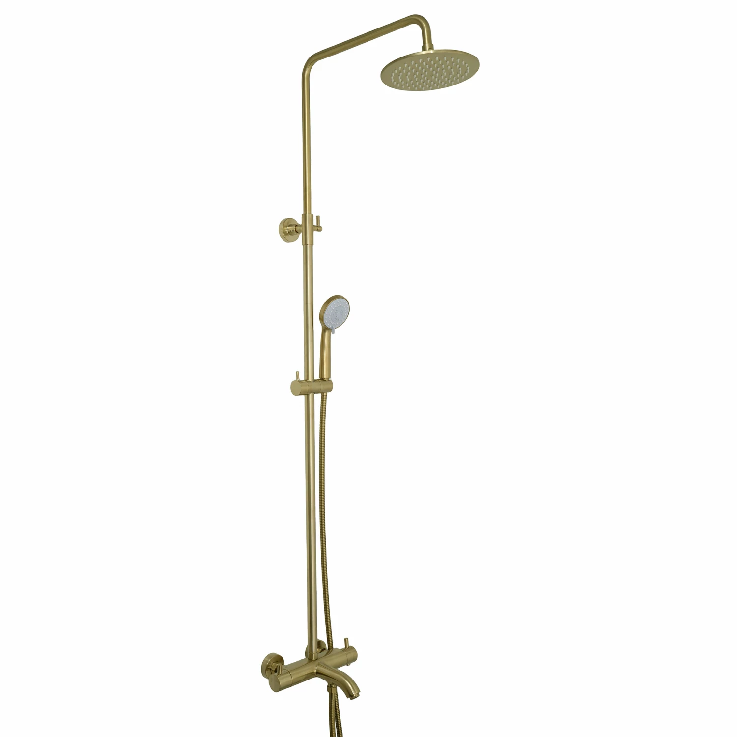 VOS Exposed 3 Outlet Rigid Riser Thermostatic Shower Set - Brushed Brass 3 VOS Exposed 3 Outlet Rigid Riser Thermostatic Shower Set - Brushed Brass