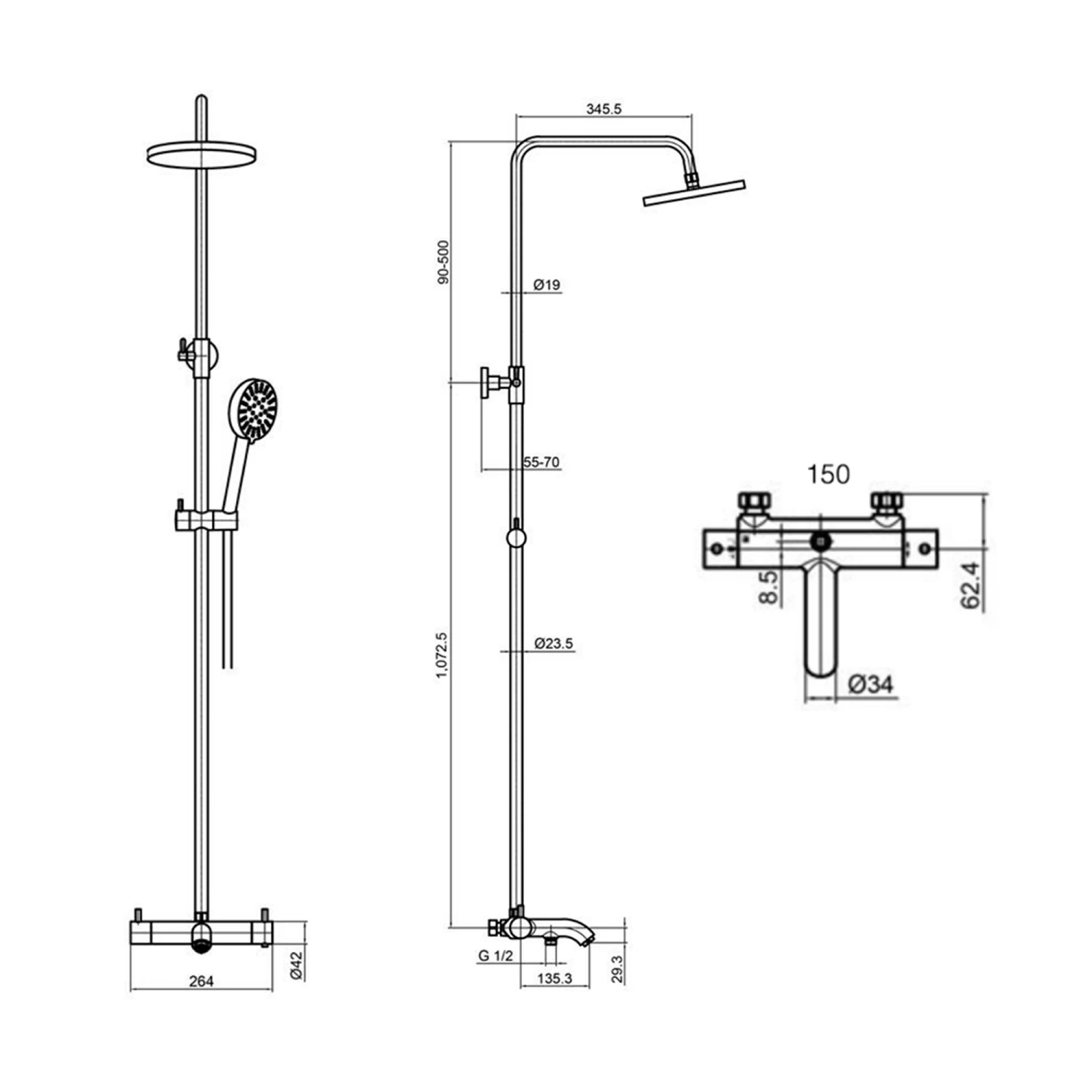 VOS Exposed 3 Outlet Rigid Riser Thermostatic Shower Set - Brushed Brass 5 VOS Exposed 3 Outlet Rigid Riser Thermostatic Shower Set - Brushed Brass - Image 3