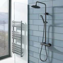 VOS Exposed Dual Outlet Rigid Riser Thermostatic Shower Set - Brushed Black